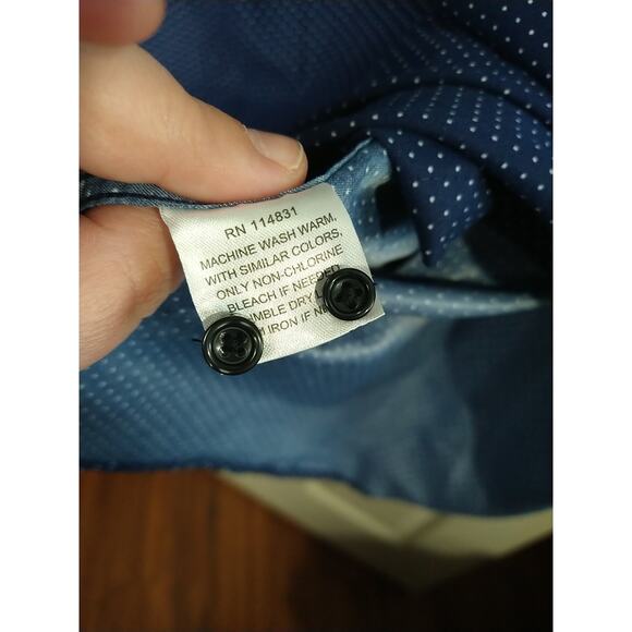 Calabrum Men's XL 17-17.5 Shirt Blue White Polka Dot Long Sleeve Collared Button - Picture 7 of 10